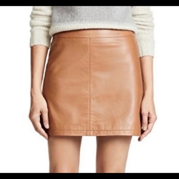 Cupcakes & Cashmere 100% Leather Mini Skirt Tan Zip Lined Classy Casual Sz 8 NWT - Picture 2 of 5